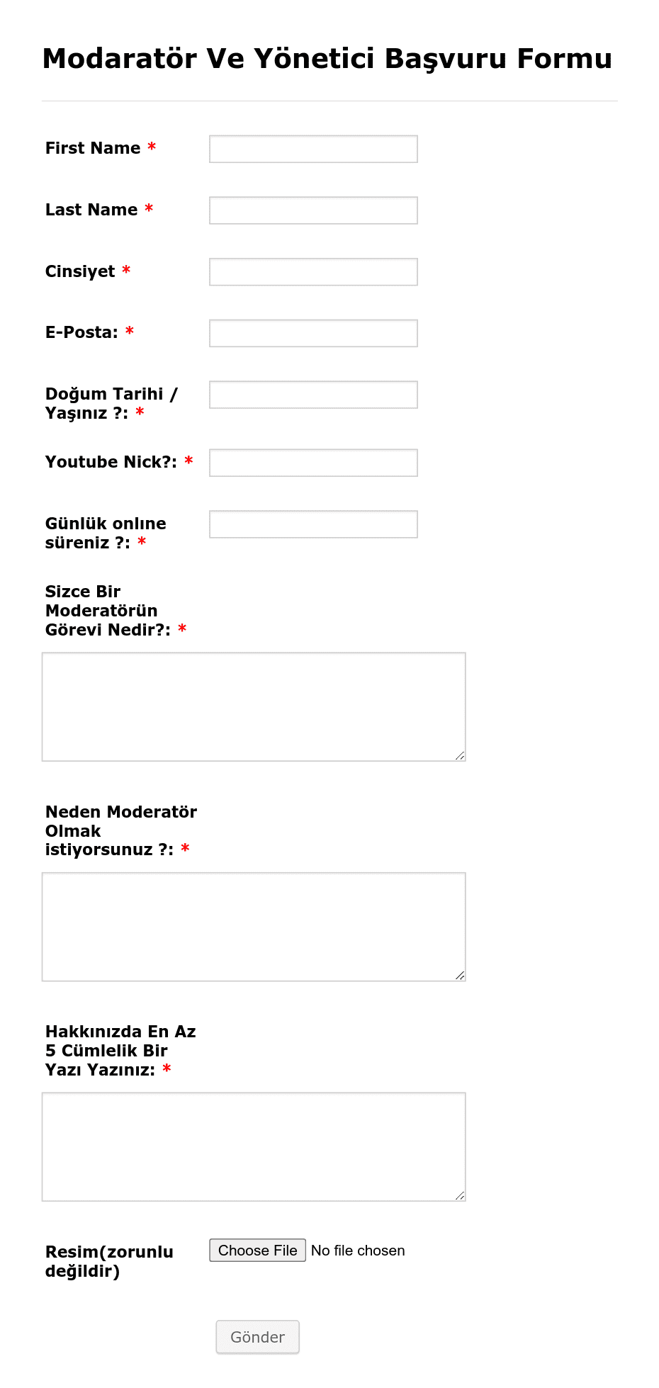 Moderatör Başvuru Formu