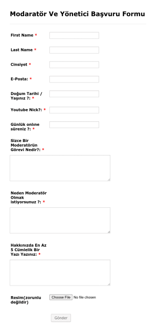 Moderatör Başvuru Form Şablonu