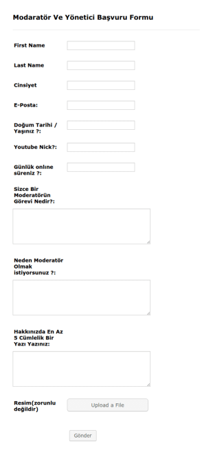 Moderatör Başvuru Form Şablonu