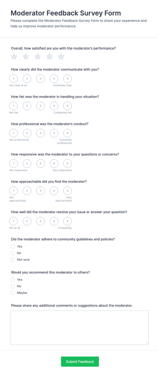 Moderator Feedback Survey Form Template