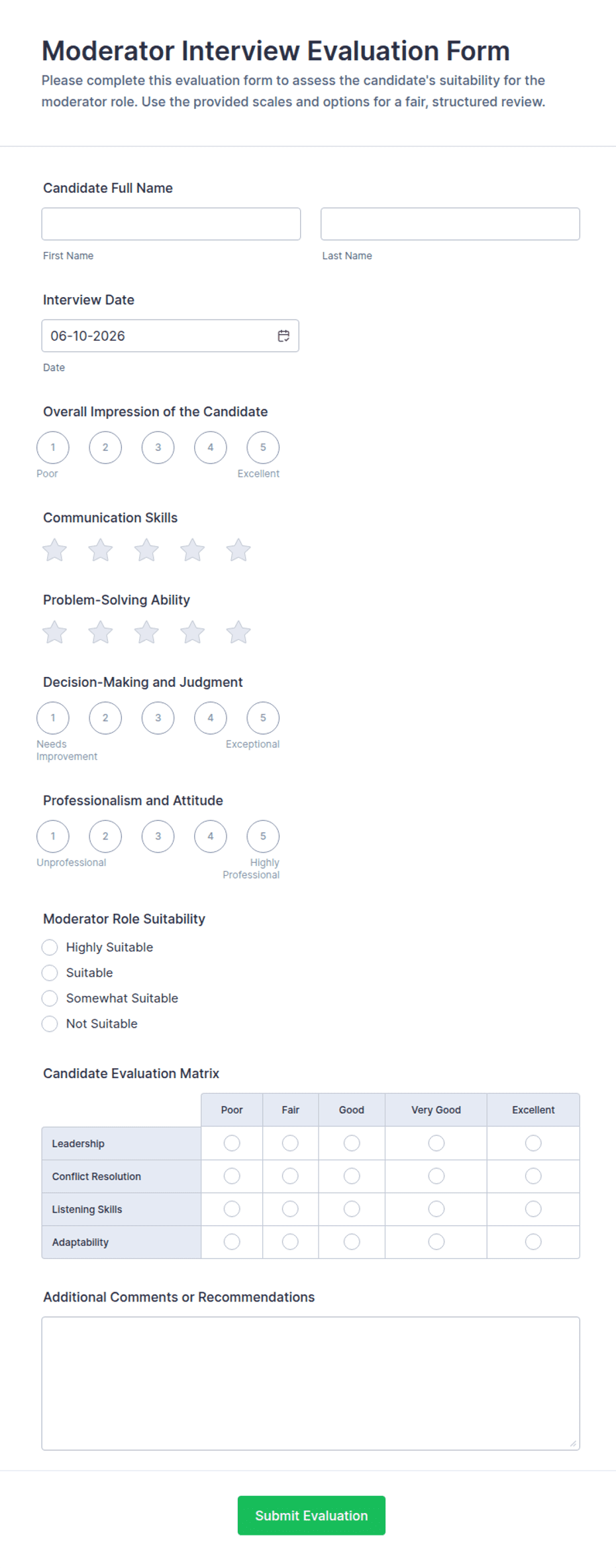 Moderator Interview Evaluation Form Template | Jotform