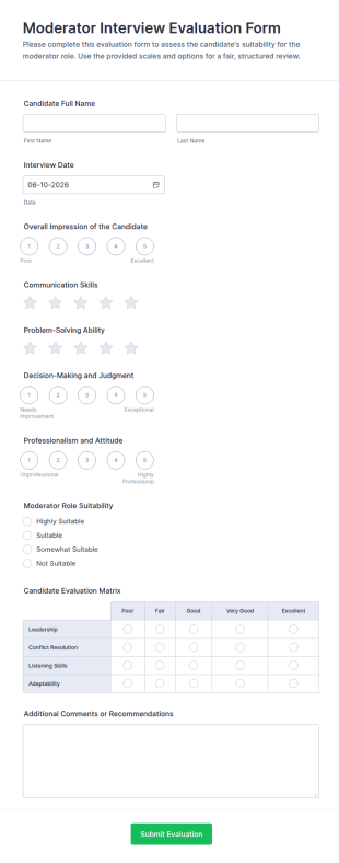 Moderator Interview Evaluation Form Template