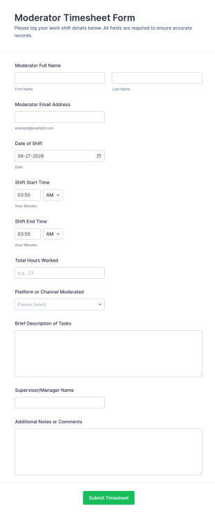 Moderator Timesheet Form Template