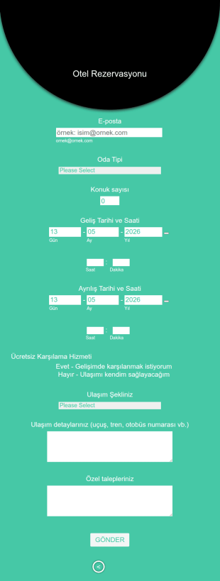 Modern Otel Rezervasyon Formu Mobil Uyumlu Form Şablonu