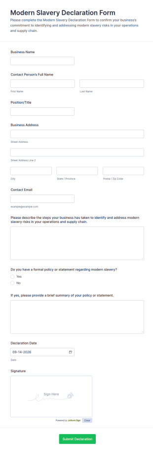 Modern Slavery Declaration Form Template