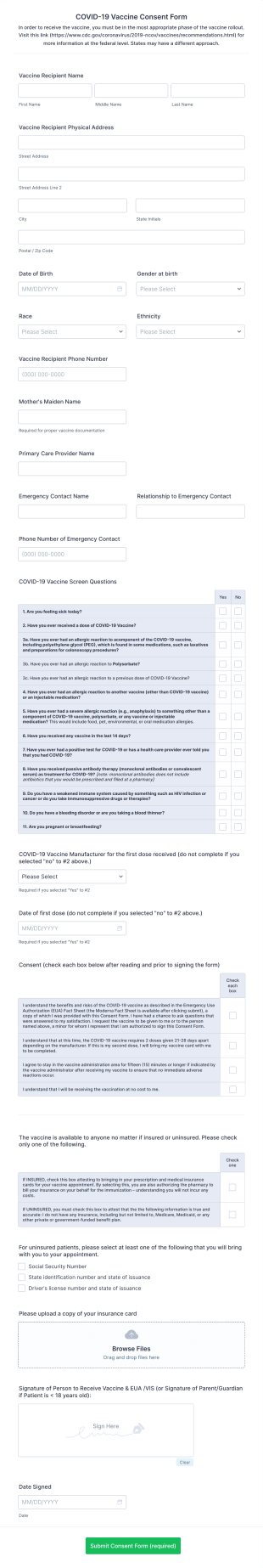 Moderna COVID 19 Vaccine Consent Form Template