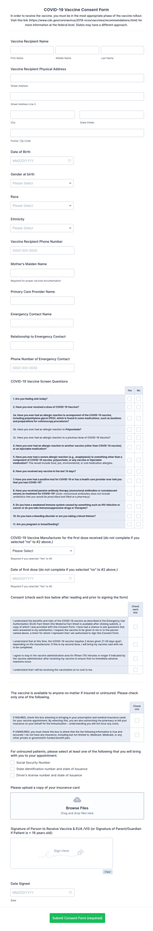 Moderna COVID 19 Vaccine Consent Form Template
