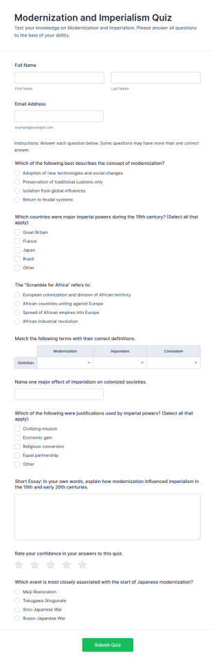 Modernization And Imperialism Quiz Form Template