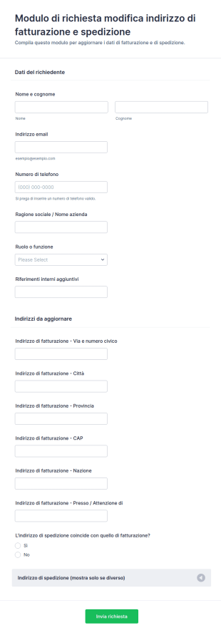 Modifica Delle Richieste Di Indirizzo Di Spedizione E Fatturazione Modulo