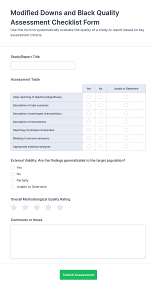 Modified Downs And Black Quality Assessment Checklist Form Template