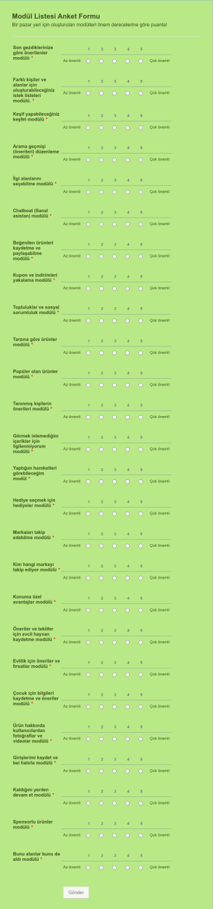Modül Değerlendirme Anketi Form Şablonu