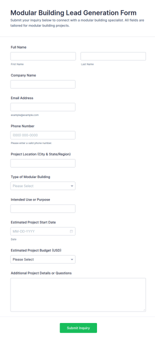 Modular Building Lead Generation Form Template