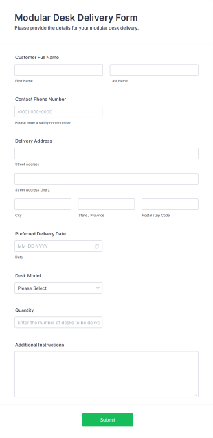 Modular Desk Delivery Form Template