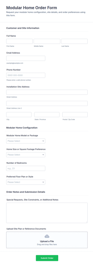 Modular Home Order Form Template