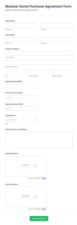 Modular Home Purchase Agreement Form Template