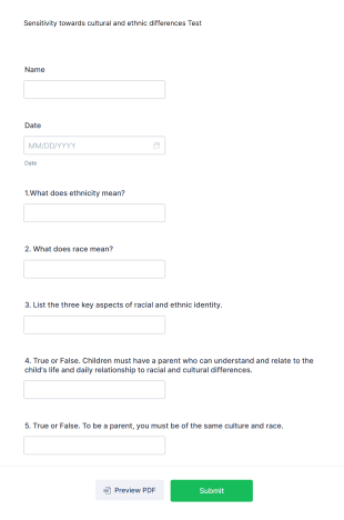 Sensitivity Toward Cultural And Ethnic Differences Assessment Form Template