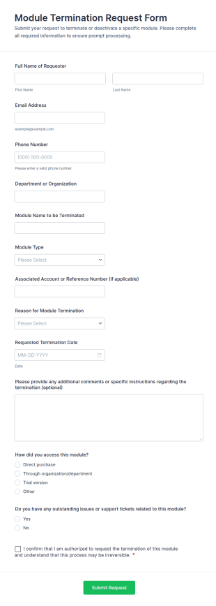 Module Termination Request Form Template