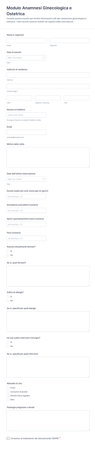Modulo Anamnesi Ginecologica E Ostetrica