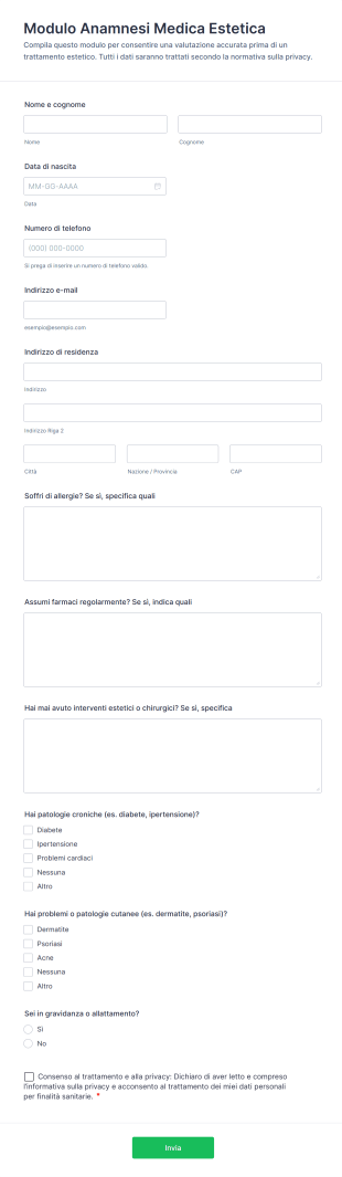 Modulo Anamnesi Medica Estetica