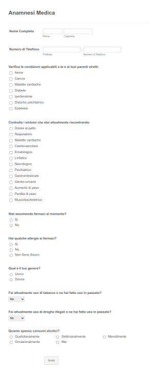 Modulo Anamnesi Medica Form Template
