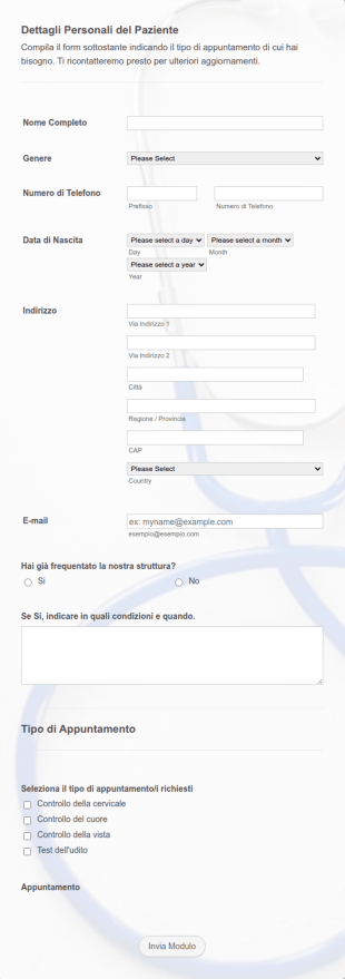 Modulo Appuntamento Visita Medica Online