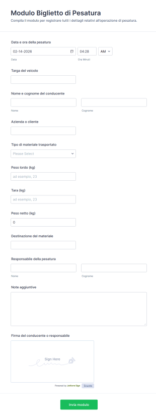 Modulo Biglietto Di Pesatura