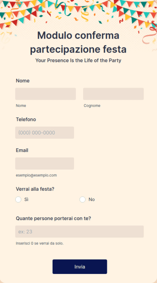 Modulo Conferma Partecipazione Festa