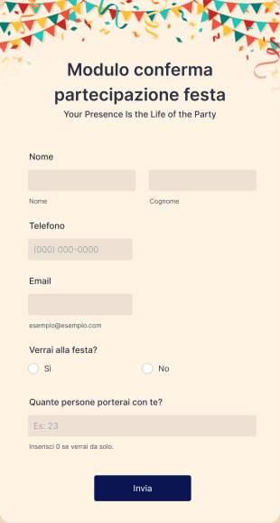 Modulo Conferma Partecipazione Festa Form Template