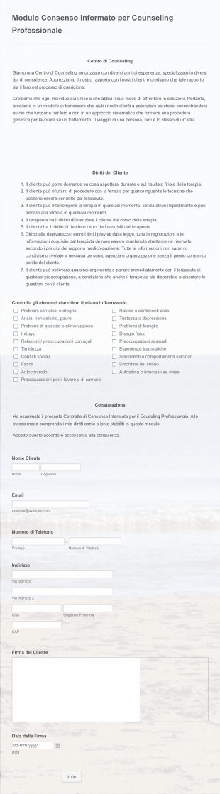Modulo Consenso Informato Per Counseling Professionale Form Template