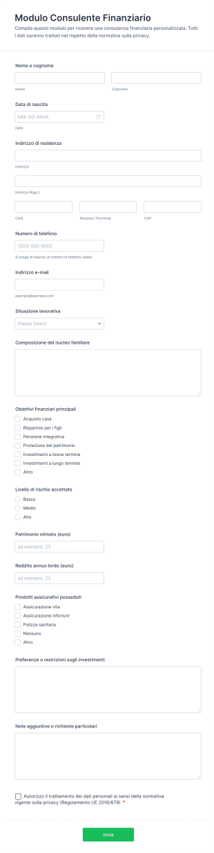 Modulo Consulente Finanziario