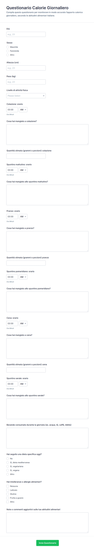 Modulo Conteggio Calorie
