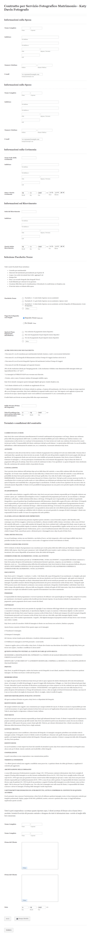 Modulo Contratto Servizi Matrimoniali