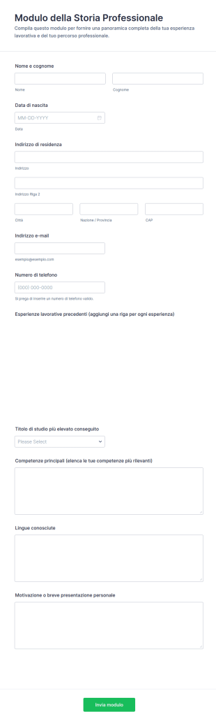 Modulo Della Storia Professionale