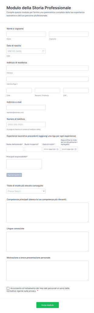 Modulo Della Storia Professionale
