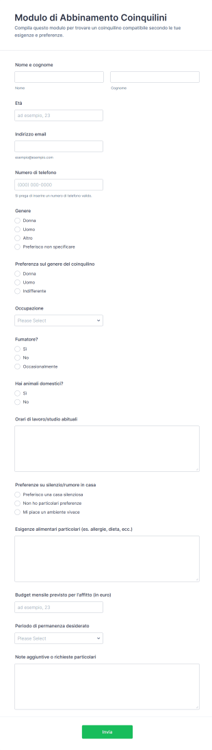 Modulo Di Abbinamento Coinquilini