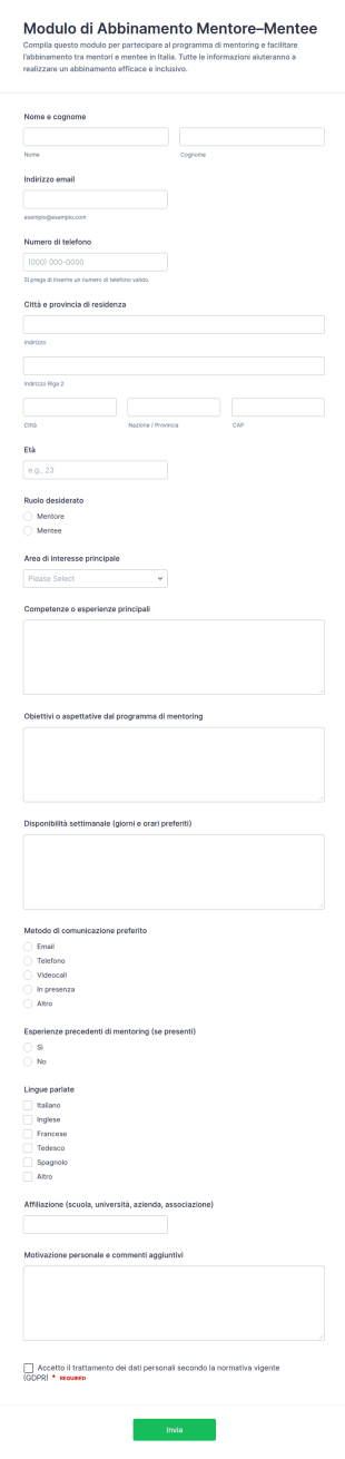 Modulo Di Abbinamento Mentore Mentee
