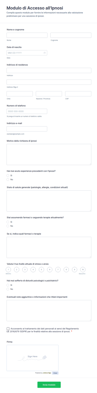 Modulo Di Accesso All'Ipnosi