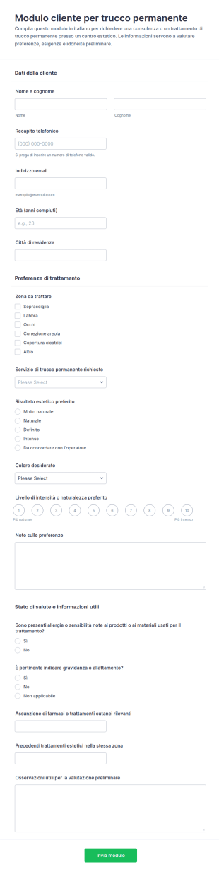 Modulo Di Accettazione Clienti Per Trucco Permanente