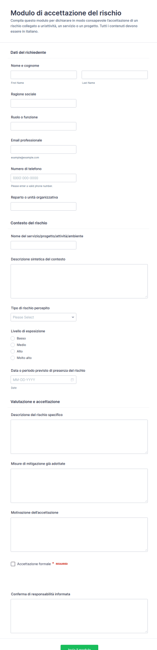 Modulo Di Accettazione Del Rischio
