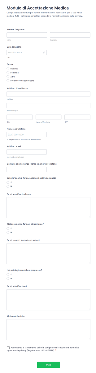 Modulo Di Accettazione Medica
