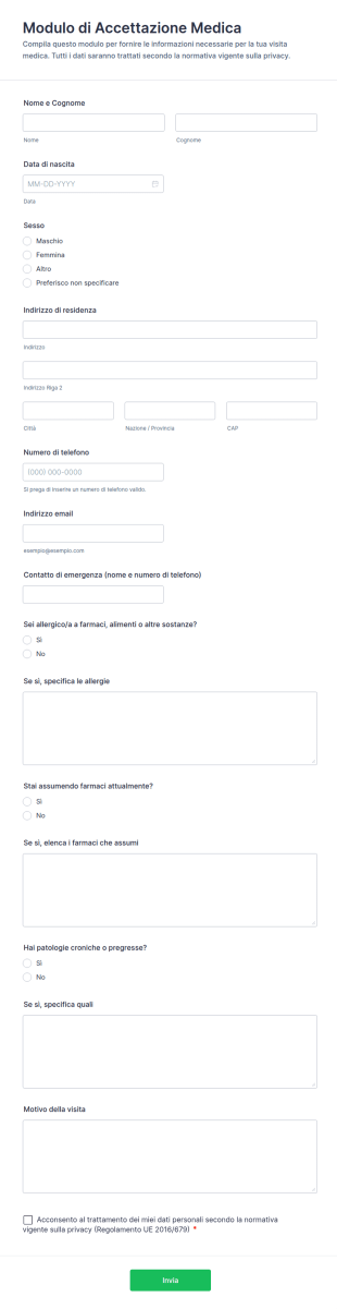 Modulo Di Accettazione Medica