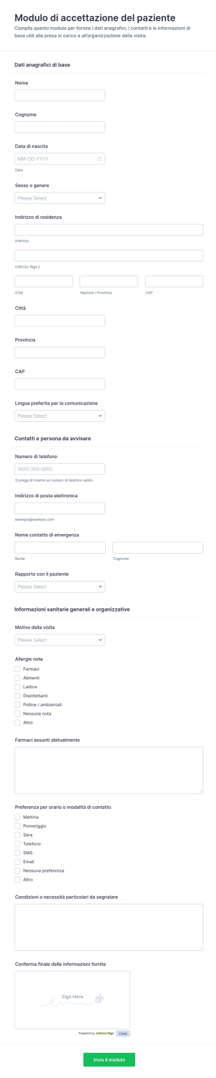 Modulo Di Accettazione Paziente