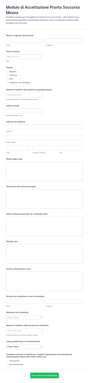 Modulo Di Accettazione Per Assistenza Urgente