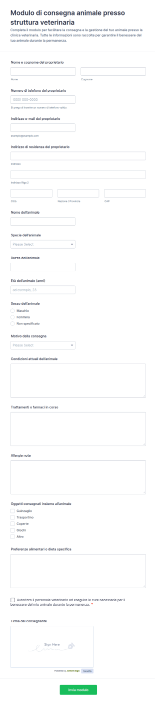 Modulo Di Accettazione Veterinaria 🐾