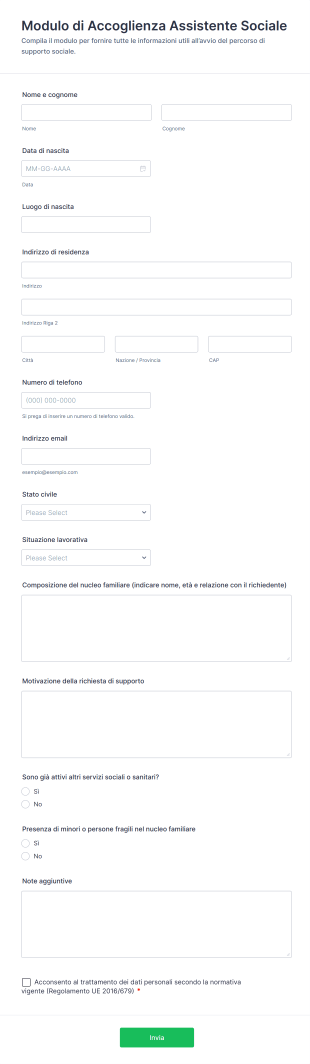 Modulo Di Accoglienza Assistente Sociale