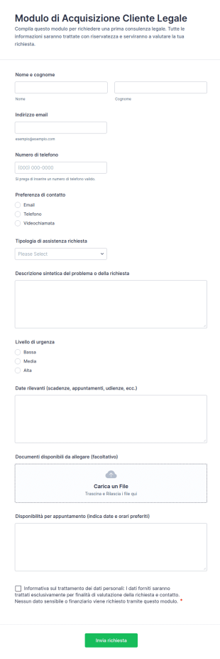 Modulo Di Accoglienza Cliente Legale