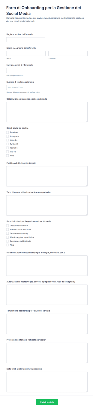 Modulo Di Accoglienza Gestione Social Media