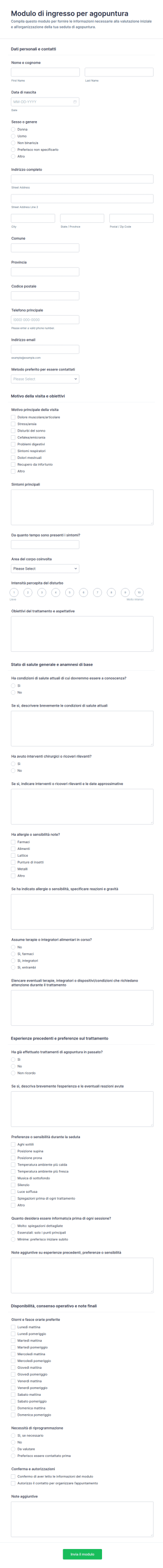 Modulo Di Accoglienza Per Agopuntura