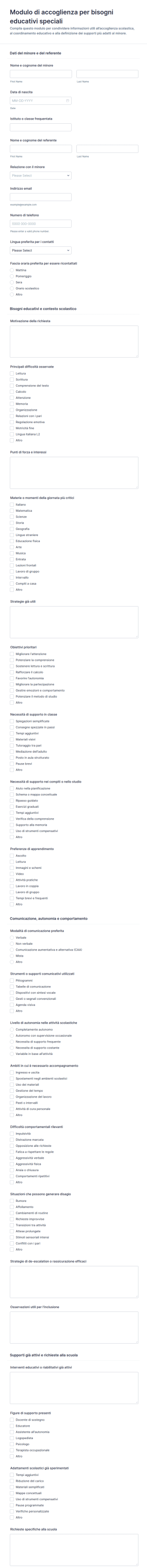 Modulo Di Accoglienza Per L’Istruzione Speciale