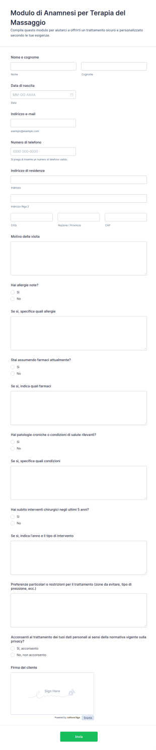 Modulo Di Accoglienza Per Massaggioterapia